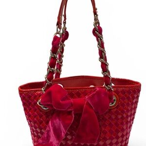 kate spade Red Woven Tote with Velvet Bow